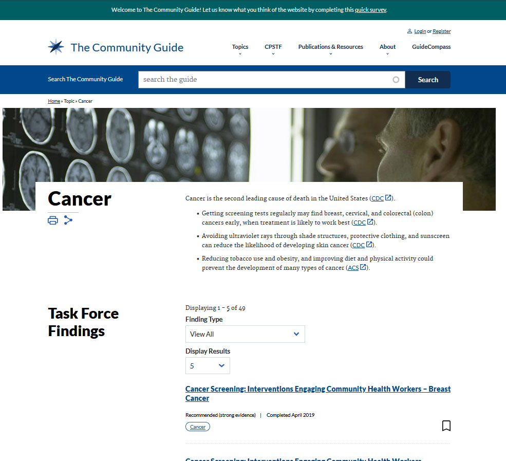 Community Guide Drupal cancer topic page