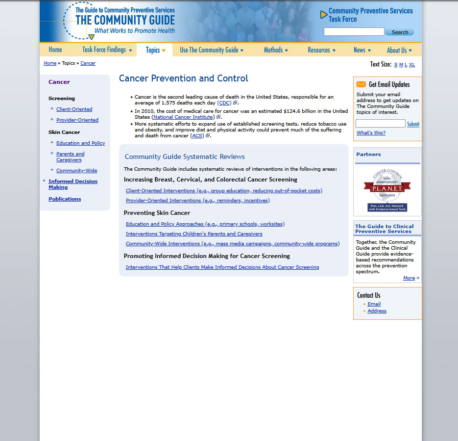 Community Guide static HTML cancer topic page